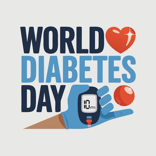 World Diabetes Day 3D Illustration Glucose Meter Heart Symbol and Awareness Message vector