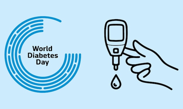 World Diabetes Day Awareness Vector Design Circular Logo with Blue Rings and Blood Glucose Meter