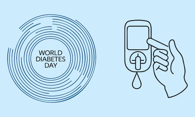 World Diabetes Day Awareness Vector Design Circular Logo with Blue Rings and Blood Glucose Meter