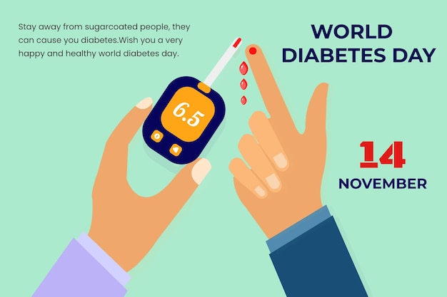 world diabetes day hand hold glucometer and hand down drop blood