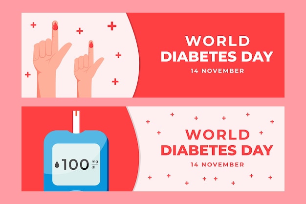 World diabetes day horizontal banner set