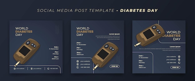 World diabetes day in social media post template with glucose meter design