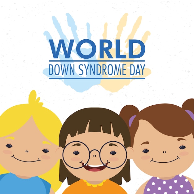 World down syndrome day with hands print paint and girls group