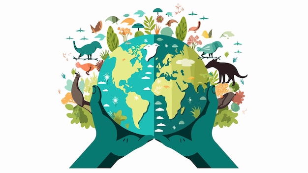 Vector world earth day concept two hands holding world map