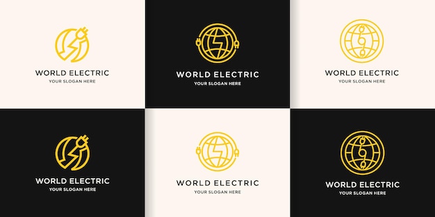 World electricity logo, circular globe line logo