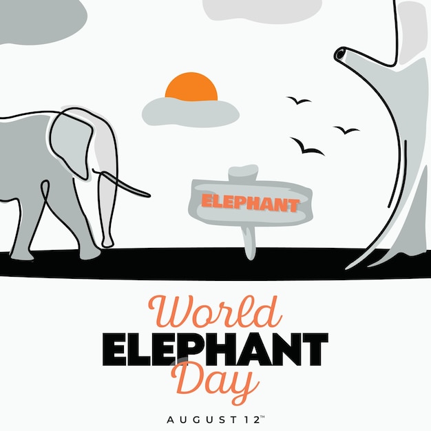 Vector world elephant day continuous line design template background