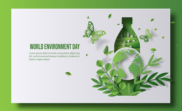 World Environment Day a bottle of water with a green city inside