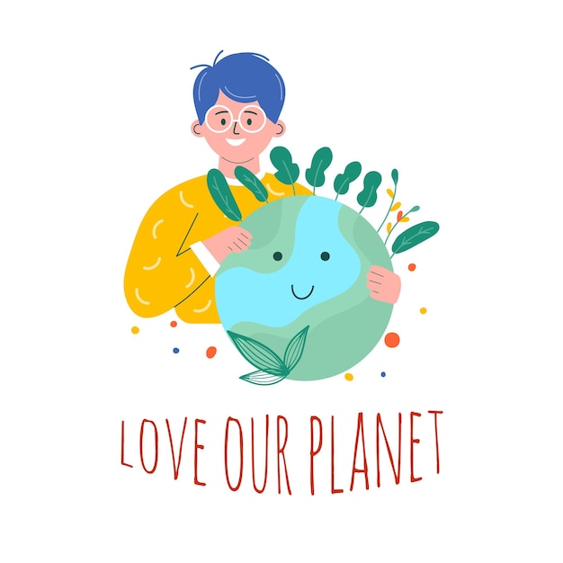 World environment day Happy Earth Day Ecology recycle zero waste vector illustration Eco badges with girl nature plant Design for shopping bag tshirt apparel clothes banner Save planet