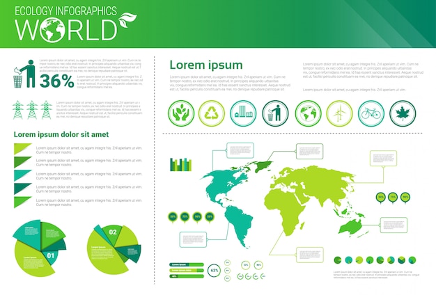 World Environmental Protection Green Energy Ecology Infographics Banner With Copy Space