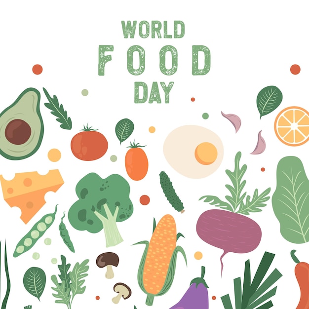 World Food Day celebration poster background design various kinds of food drink simple icon vector illustration