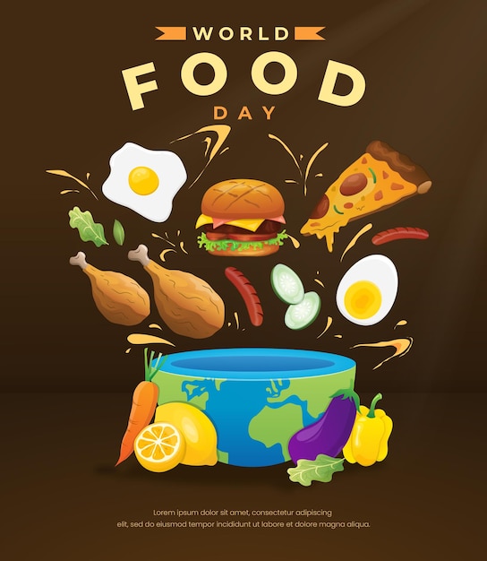 world food day illustration with earth bowl and some food