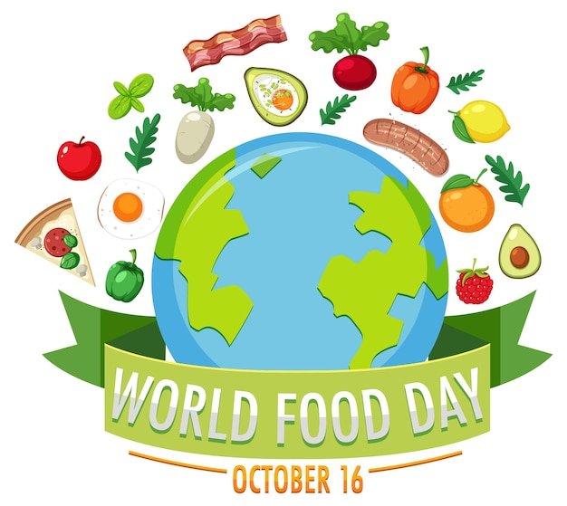 World food day text with food elements