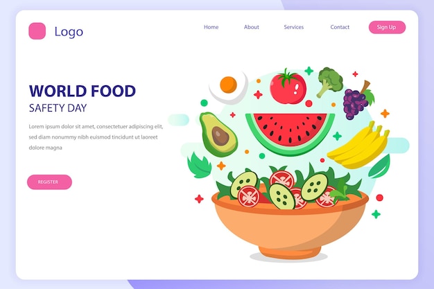 World food safety day landing page website flat vector template