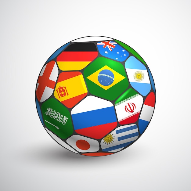 World football championship concept. Soccer ball with different flags