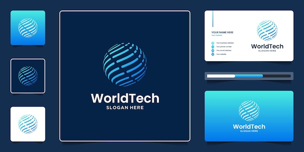 World globe abstract technology modern with gradient blue and business card template