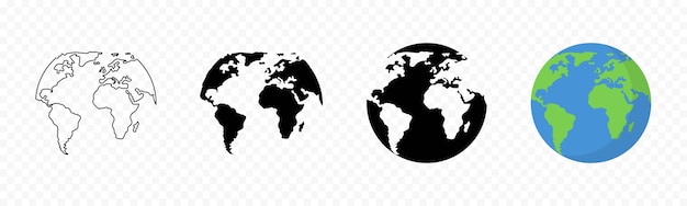 World globe icons Earth globes silhouettes Vector