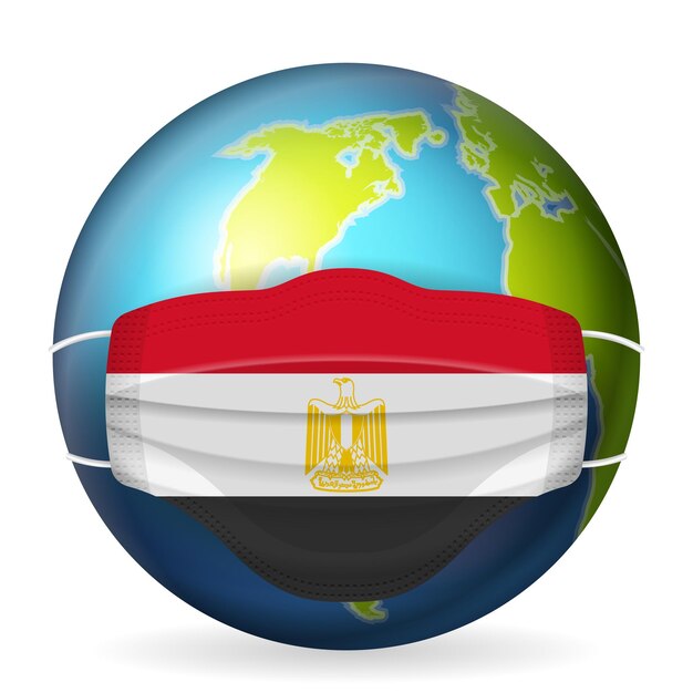 Vector world globe with medical mask egypt flag