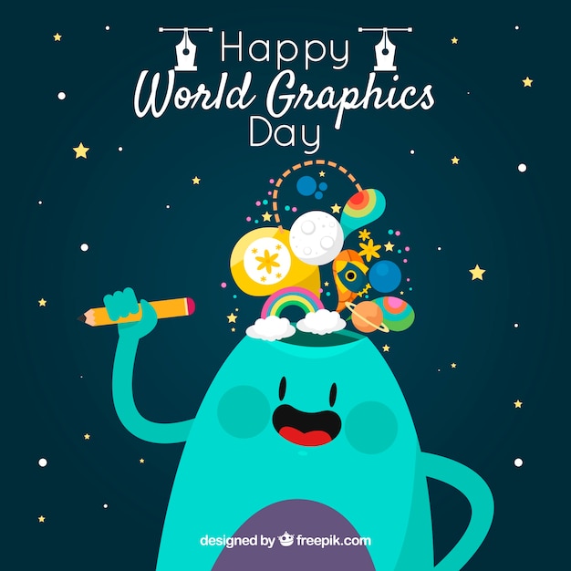 World graphics day background with cute monster