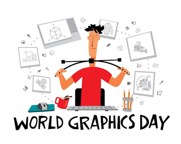 World Graphics Day Greeting card The designer guy is training oppressing the bezier curve