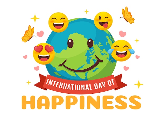 Vector world happiness day celebration illustration with smiling face expression and yellow background