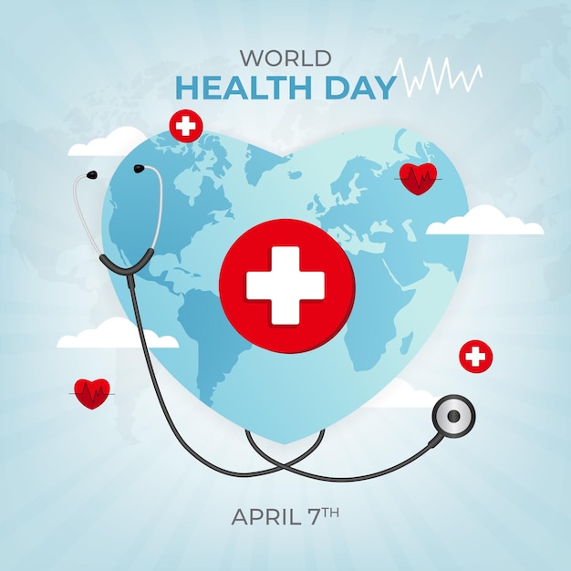 World Health Day on 7th April with heart shaped maps illustration background design