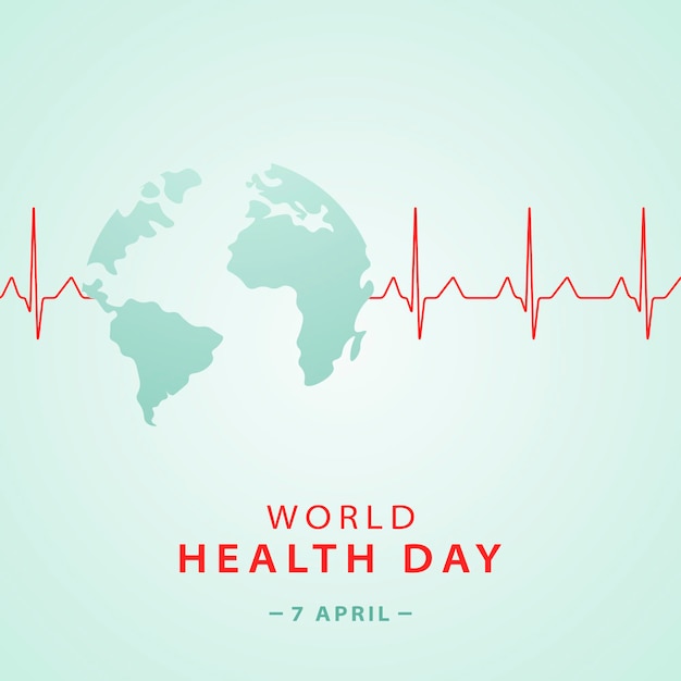 World health day concept banner with planet earth shape and 
heart cardiogram