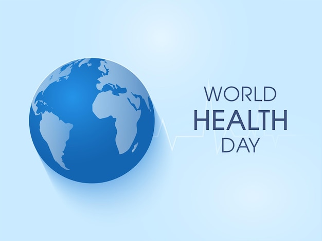 World Health Day Concept With Glossy Earth Globe On Glossy Blue Background