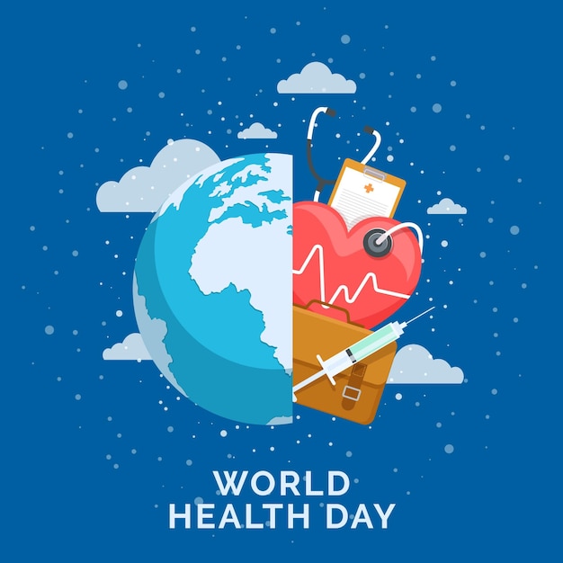 World health day illustration with planet and stethoscope