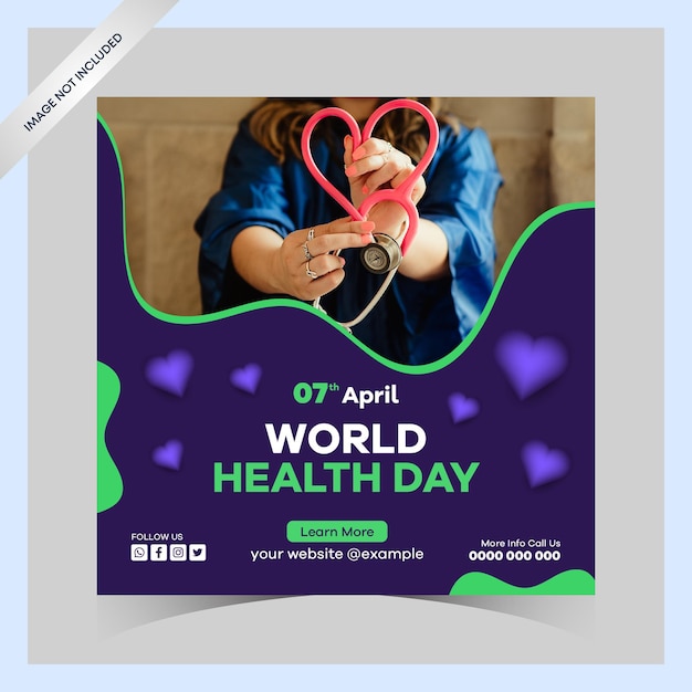 World health day instagram posts and square social media template