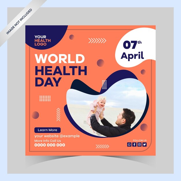 World health day instagram posts and square social media template