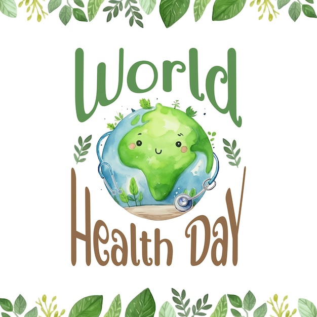 World Health Day Text with Green Earth Vector Art Image