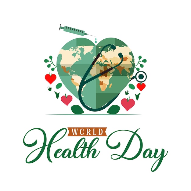 Vector world health day with earth in heart shape on white background