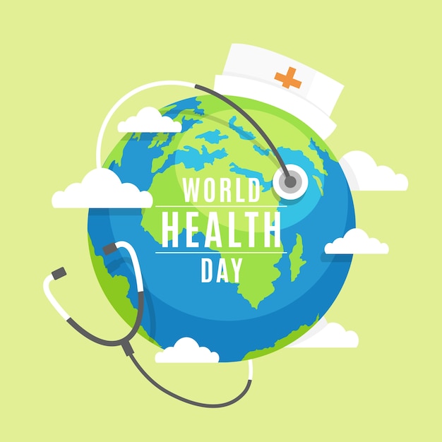 World health day with planet earth wearing a nurse cap