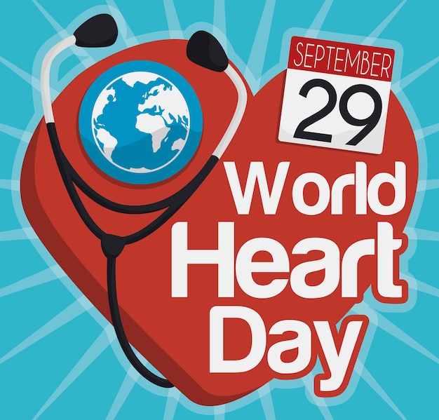 World Heart Day design with stethoscope and calendar reminder