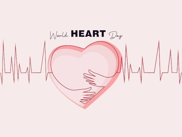 World heart day drawing in line. Hand drawing and single line style in heart shape and heartbeat