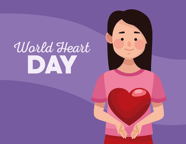 World heart day with woman lifting heart.