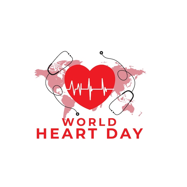 World heart day with world map and medical design for greeting card banner vector illustration design