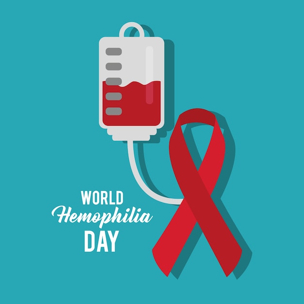 World hemophilia day ribbon blood bag