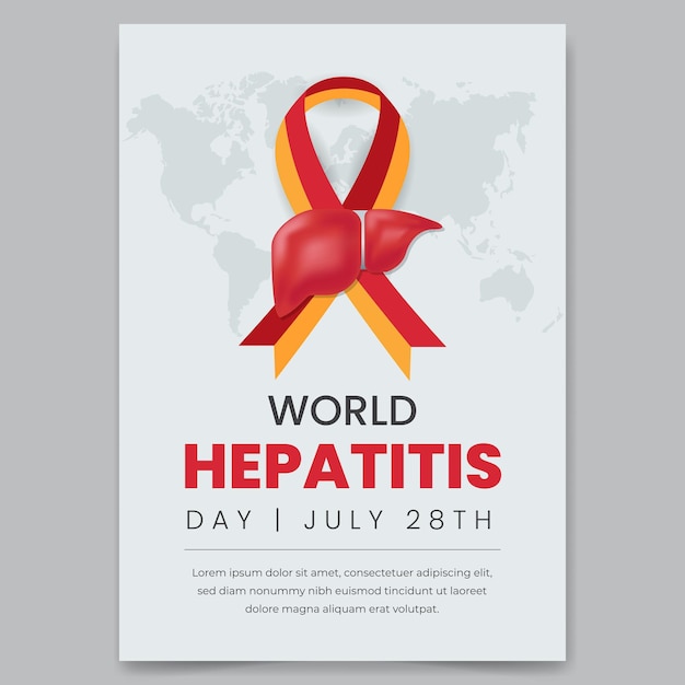 World Hepatitis day July 28th flyer design with ribbon symbol and liver illustration