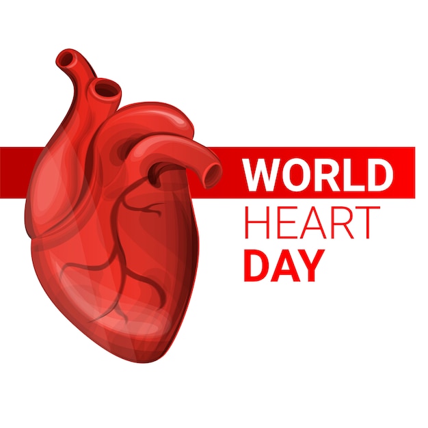 World human heart day  banner, cartoon style