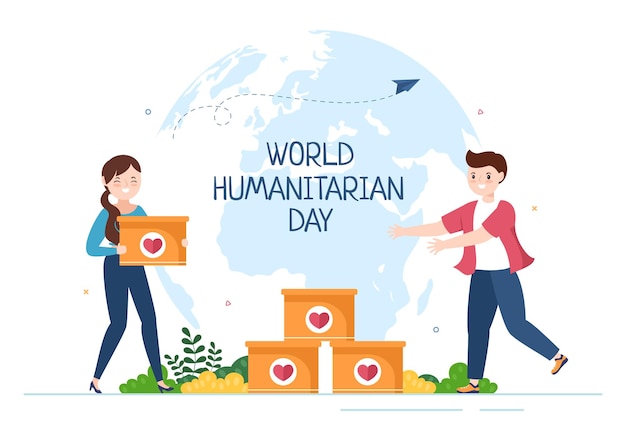 World Humanitarian Day with Celebration of Helping People Donation and Volunteer in Illustration