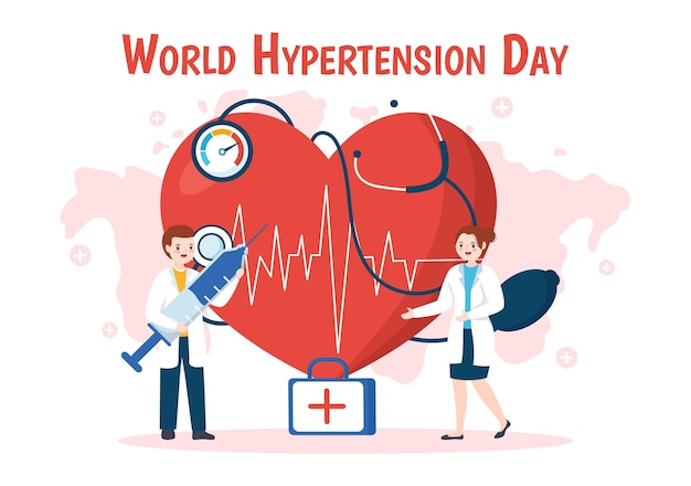 World Hypertension Day Illustration with High Blood Pressure and Red Love Image in Hand Drawn