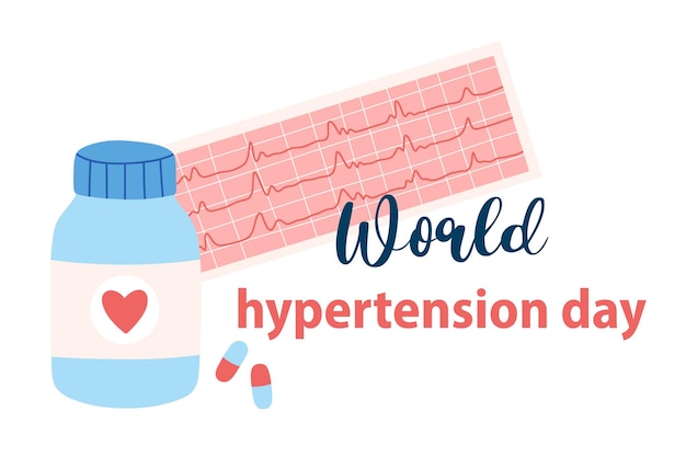 World Hypertension Day Tablets and electrocoordiogram Vector banner on the theme of hypertension