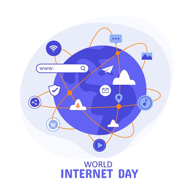 Vector world internet day concept with various things related to the internet