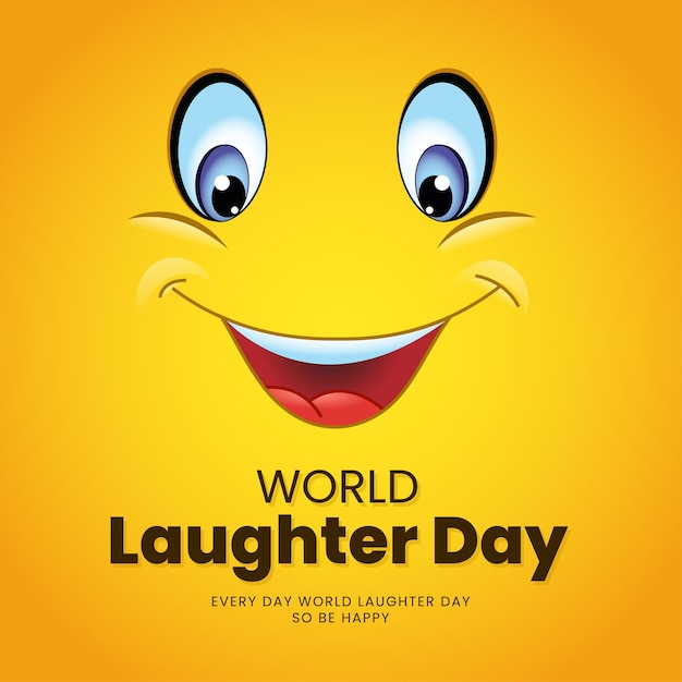 World laughter day post with big eyes and laughing smile vector file