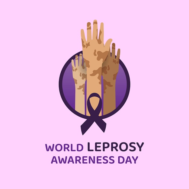 World Leprosy Awareness Day Symbol Template with Hand and Purple Ribbon International Healthcare