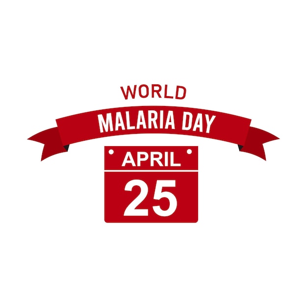 World malaria day vector design over red ribbon and calendar isolated on white background 25 April