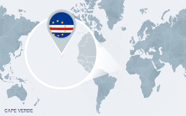 World map centered on America with magnified Cape Verde