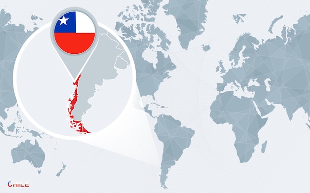 World map centered on America with magnified Chile