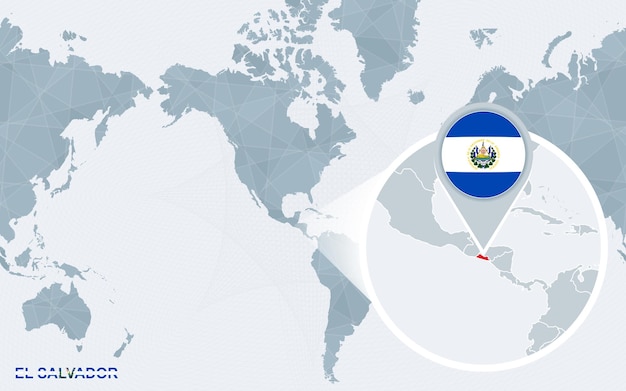 World map centered on America with magnified El Salvador